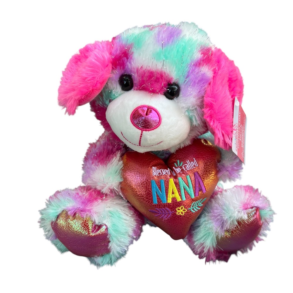 Way To Celebrate Mothers Day Nana Plush Dog Tie Dye Pink Purple Teal 10 inch NWT